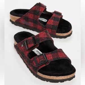 Birkenstock Arizona Plaid Red Fur Shearling Sandal